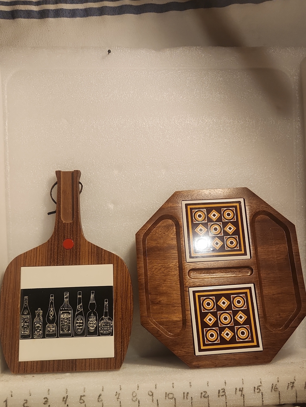 Wooden Serving Board Set with Brown Tile Accents